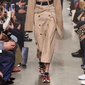 Rokh Skirt Twist Front Button Embellished Cotton Gabardine